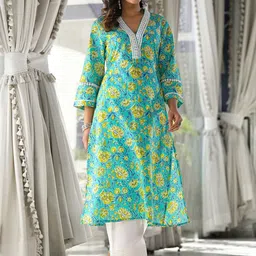 Varanga Floral Printed V- Neck Straight Kurta-53