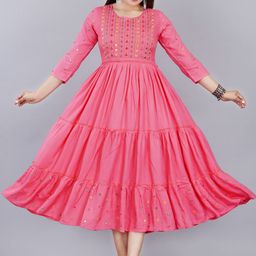 ao services Geometric Embroidered Gathered Detailed Fit & Flare Ethnic Dress-image-75
