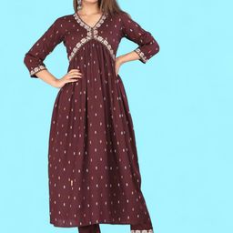 MARISY Ethnic Motifs Printed V-Neck Anarkali Kurta-image-75