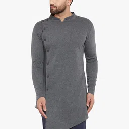 Hypernation Men Charcoal Kurta-image-14