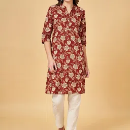 RANGMANCH BY PANTALOONS Floral Printed Pure Cotton Straight Kurta-image-99