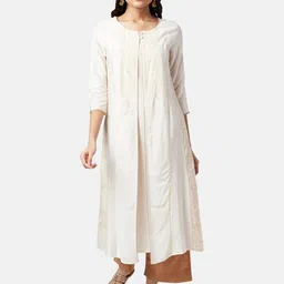 RANGMANCH BY PANTALOONS Women Off White Geometric Printed Rayon Kurta-picture-10