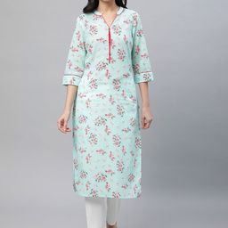 AURELIA Floral Printed Mandarin Collar Pure Cotton Straight Kurta-image-51