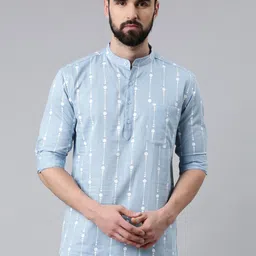 Kryptic Men Blue Geometric Printed Cotton Kurta-image-57