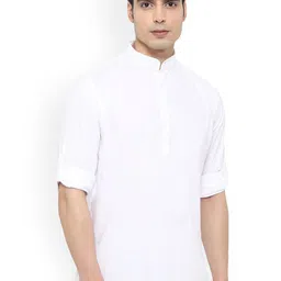 Springberry Mandarin Collar Roll-Up Sleeves Pure Cotton Straight Kurta-picture-21
