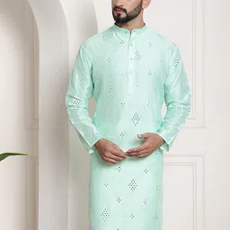 SOJANYA Band Collar Woven Design Kurta-image-26
