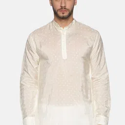 Sethukrishna Men Cream Geometric Thread Work Short Kurta-image-68
