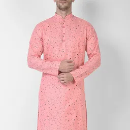 SG LEMAN Men Pink & Black Printed Straight Kurta-54
