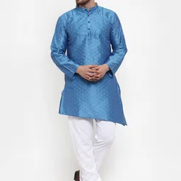 KLOTTHE Men Blue Chikankari Kurta-image-82