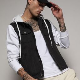 Campus Sutra Navy Blue & White Washed Windcheater Denim Jacket-image-56