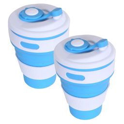 Kuber Industries Blue & White Pack of 2 Solid Plastic Portable Travel Coffee Mugs 350 ML-33