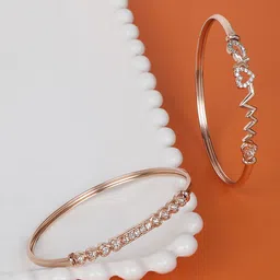 Zaveri Pearls Set Of 2 White Brass Cubic Zirconia & Rose Gold-Plated Kada Bracelet-16