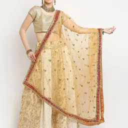 Dupatta Bazaar Gold-Toned & Red Ethnic Motifs Embroidered Dupatta with Zardozi-11