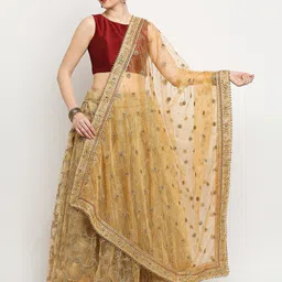 Dupatta Bazaar Gold-Toned Ethnic Motifs Embroidered Dupatta with Zardozi-14