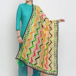 Dupatta Bazaar Gold-Toned & Green Ethnic Motifs Embroidered Dupatta with Beads and Stones-6