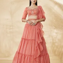 Fusionic Embroidered Mirror Work Semi-Stitched Lehenga & Blouse With Dupatta-picture-21