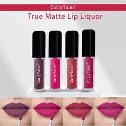 CurlyTales True Matte Set Of 4 Liquid Lipstick 4ml Each - Purple, Magenta, Brick Red, Pink-28
