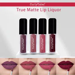 CurlyTales True Matte Set Of 4 Liquid Lipstick 4ml Each - Purple, Nude, Peach, Wine-40