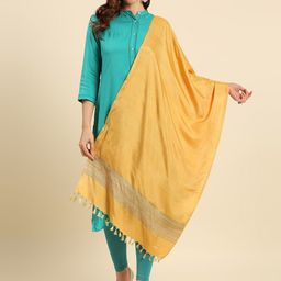Dupatta Bazaar Women Yellow & Beige Two Tone Cotton Silk Dupatta-image-39