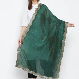 Clora Creation Embroidered Dupatta with Beads and Stones-13