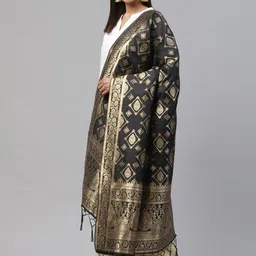 flaher Black & Golden Woven Design Banarasi Dupatta image 1