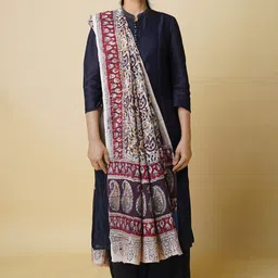 Unnati Silks Ethnic Motifs Printed Pure Silk Kalamkari Dupatta-picture-1