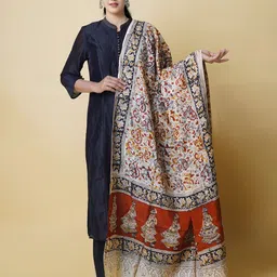 Unnati Silks Ethnic Motifs Printed Pure Silk Kalamkari Dupatta-picture-0