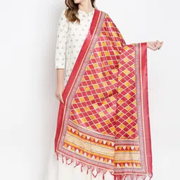 Dupatta Bazaar Red & Yellow Ethnic Motifs Printed Art Silk Dupatta-picture-20