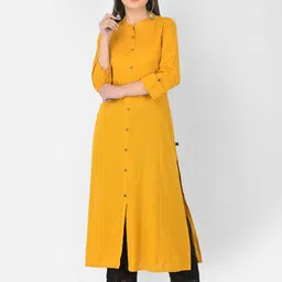 Pistaa Women Mustard Yellow A-Line Pure Cotton Kurta-33