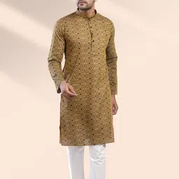 Lightpole Gometric Printed Mandarin Collar Cotton Kurta-picture-10