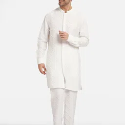 Komal Kothari Striped Mandarin Collar Thread Work Linen Kurta-image-21