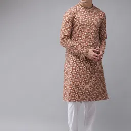 See Designs Men Cotton Ethnic Motifs Printed Handloom Kurta-image-95