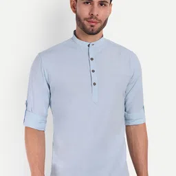 Springberry Mandarin Collar Roll-up Sleeves Pathani Kurta-picture-44