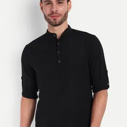 Springberry Mandarin Collar Roll-up Sleeves Pathani Kurta-picture-42