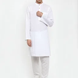NEUDIS Men White Solid Mandarin Cotton Straight Kurta-picture-38