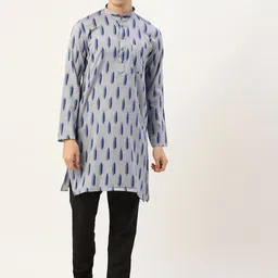 RAJUBHAI HARGOVINDAS Men Grey Pochampally Ikat Cotton Handloom Kurta-picture-36