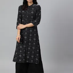 W Women Black Floral Printed Kurta-11