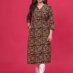 HEARTLOOM Women Floral Printed Mirror Work Block Print Handloom Kurta-picture-22