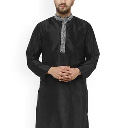 Enciger Dupion Silk Thread Work Mandarin Collar Straight Kurta-image-43