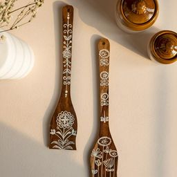 Mirai Woods 2-pcs Brown & White Hand-painted Sheesham Wood Wall Hangings-33