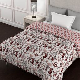 BELLA CASA Kalamkari Brown Ethnic Motifs Cotton 150 GSM Reversible Single Bed Quilt-image-27