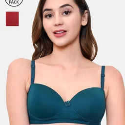 LOTUSLEAF Set Of 2 Green & Red Lightly Padded & Non Wired Bra-picture-26