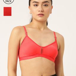Lady Lyka Women Peach & Red Set Of 2 Solid Sports Bra-3