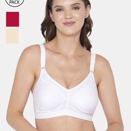 Souminie Pack of 3 White & Red Cotton Everyday Bra-image-70