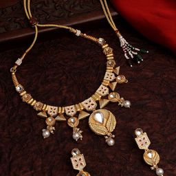 ASMITTA JEWELLERY SOHI 22KT Gold-Plated Kundan Studded & Beaded Meenakari Jewellery Set-image-3