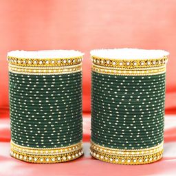 leshya Set of 64 Brass-Plated Artificial Stones Studded Bangles-11