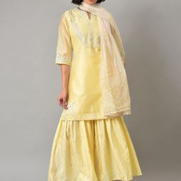 WISHFUL Women Ethnic Motifs Embroidered Thread Work Kurta with Sharara & With Dupatta image 1
