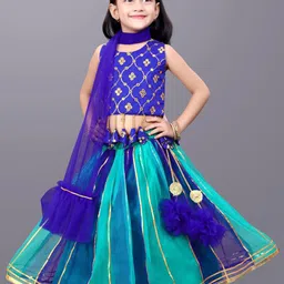 BAESD Girls Embroidered Mirror Work Detail Net Ready to Wear Lehenga & Blouse With Dupatta-picture-7
