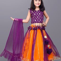 BAESD Girls Embroidered Mirror Work Detail Net Ready to Wear Lehenga & Blouse With Dupatta-picture-8