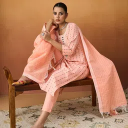 HRITIKA Woven Design Straight Kurta With Trousers And Dupatta-picture-32